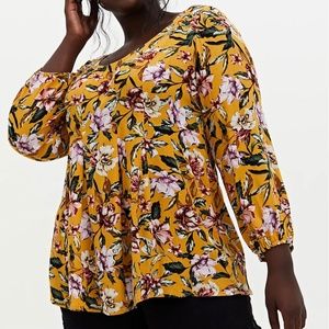 Torrid Floral Golden Yellow Fit & Flare Top 0X